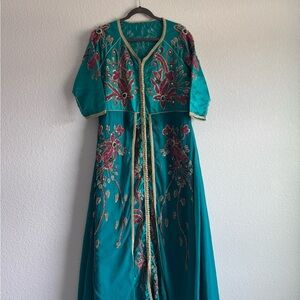 Teal Moroccan Embroidered Caftan